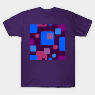 Retro Abstract Dream Space Blue Mauve Pink on Plum T-Shirt